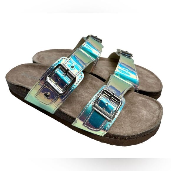 Madden Girl Holographic Sandals Womens Size 6 Slides - Picture 1 of 11